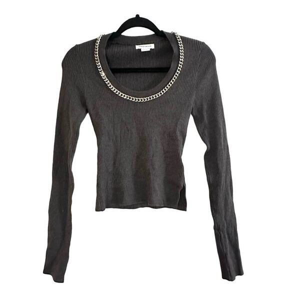Urban Revivo Tops - URBAN REVIVO Metal Chain Neckline Embellished Ribbed Top Shirt Charcoal - Sz 8